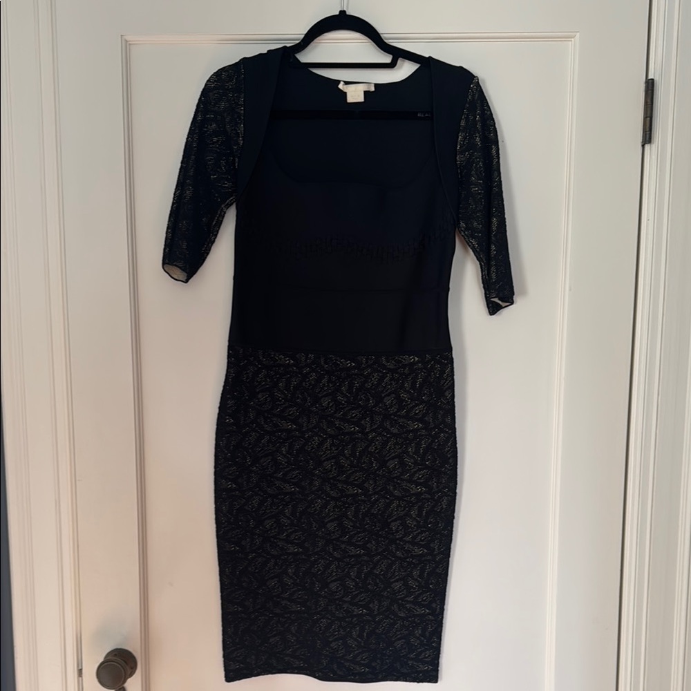 Black Sheath Dress with Square Neck and 3/4 Sleeves
